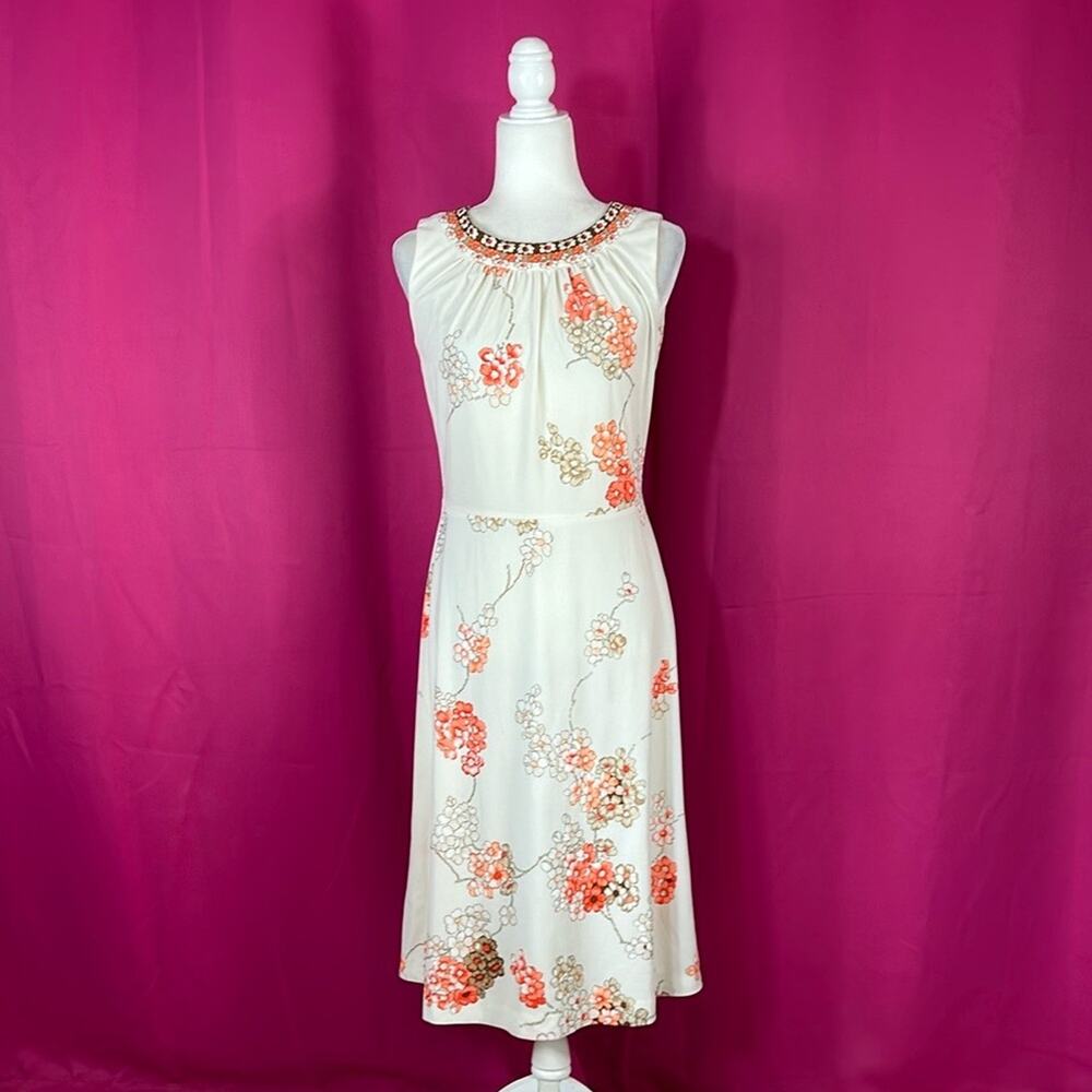 Vintage 70s Verena Modelle orange blossom midi day dress, size‎ 40 or med